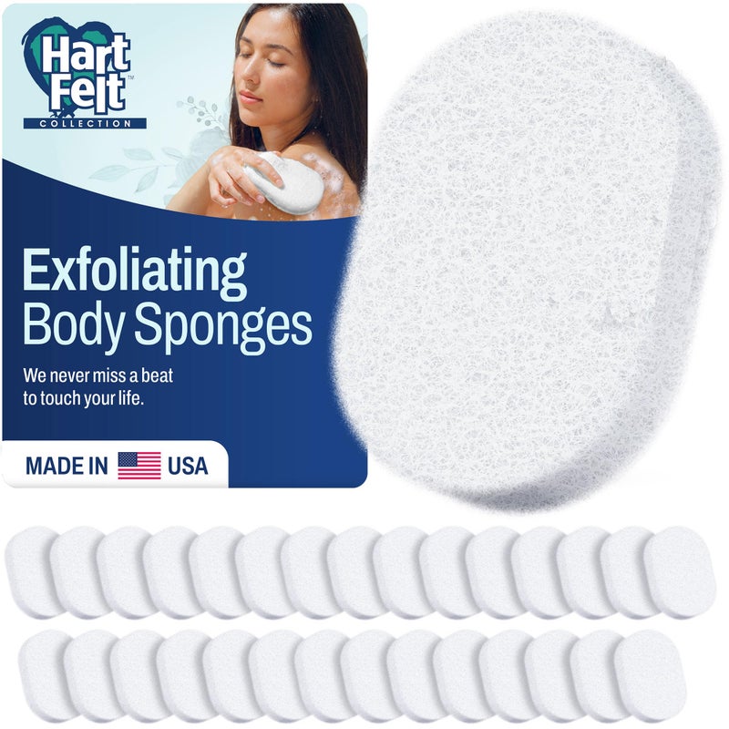 HartFelt Bath Sponges for Shower  Oval Body Wash Scrubber for Exfoliating Skin  Clean and Refresh Body Back  Arms  ChemicalFree Body Sponge  Made in USA  Pack of 30